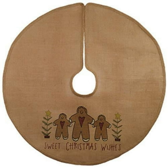 SWEET CHRISTMAS WISHES Gingerbread Man Burlap Christmas Tree Skirt 36" Diameter