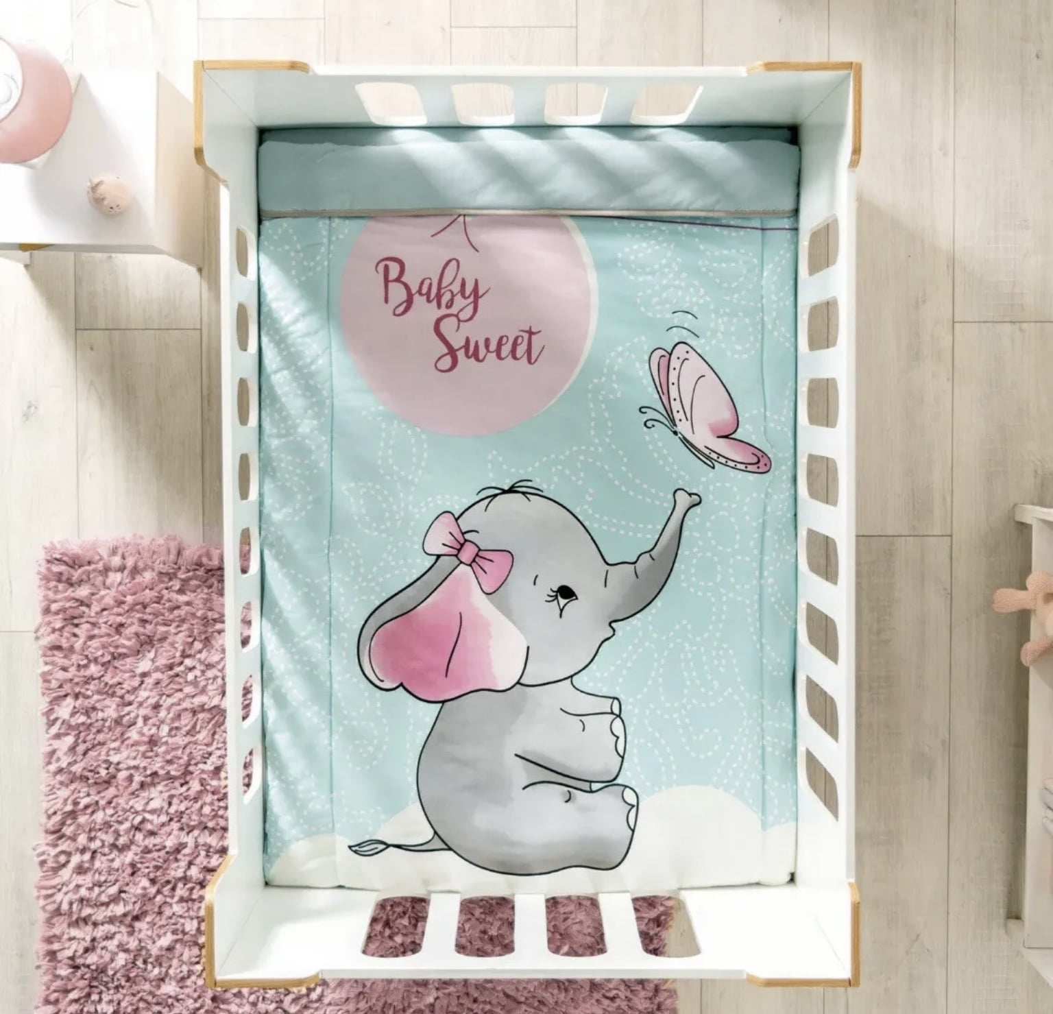 SWEET ELEPHANT BABY GIRL CRIB BEDDING NURSERY SET 3 PCS