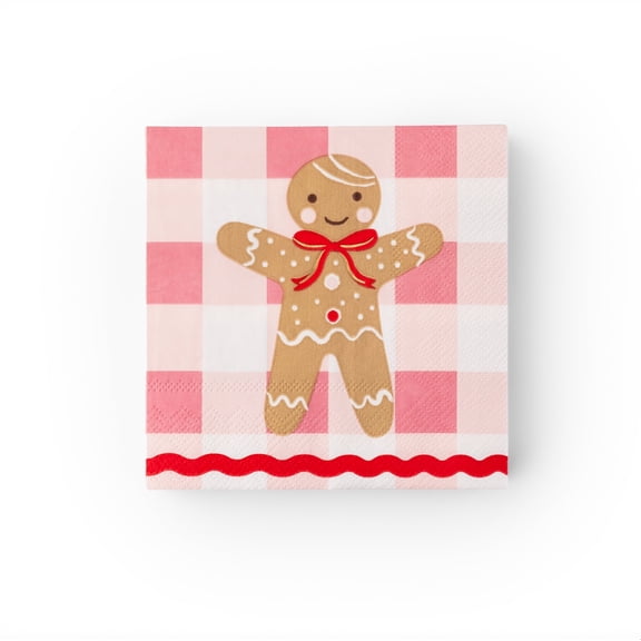 Bonjour Fte Gingerbread Man Cocktail Paper Napkins, Disposable Party Supplies, 20 Count, Small, Beverage Size, Christmas