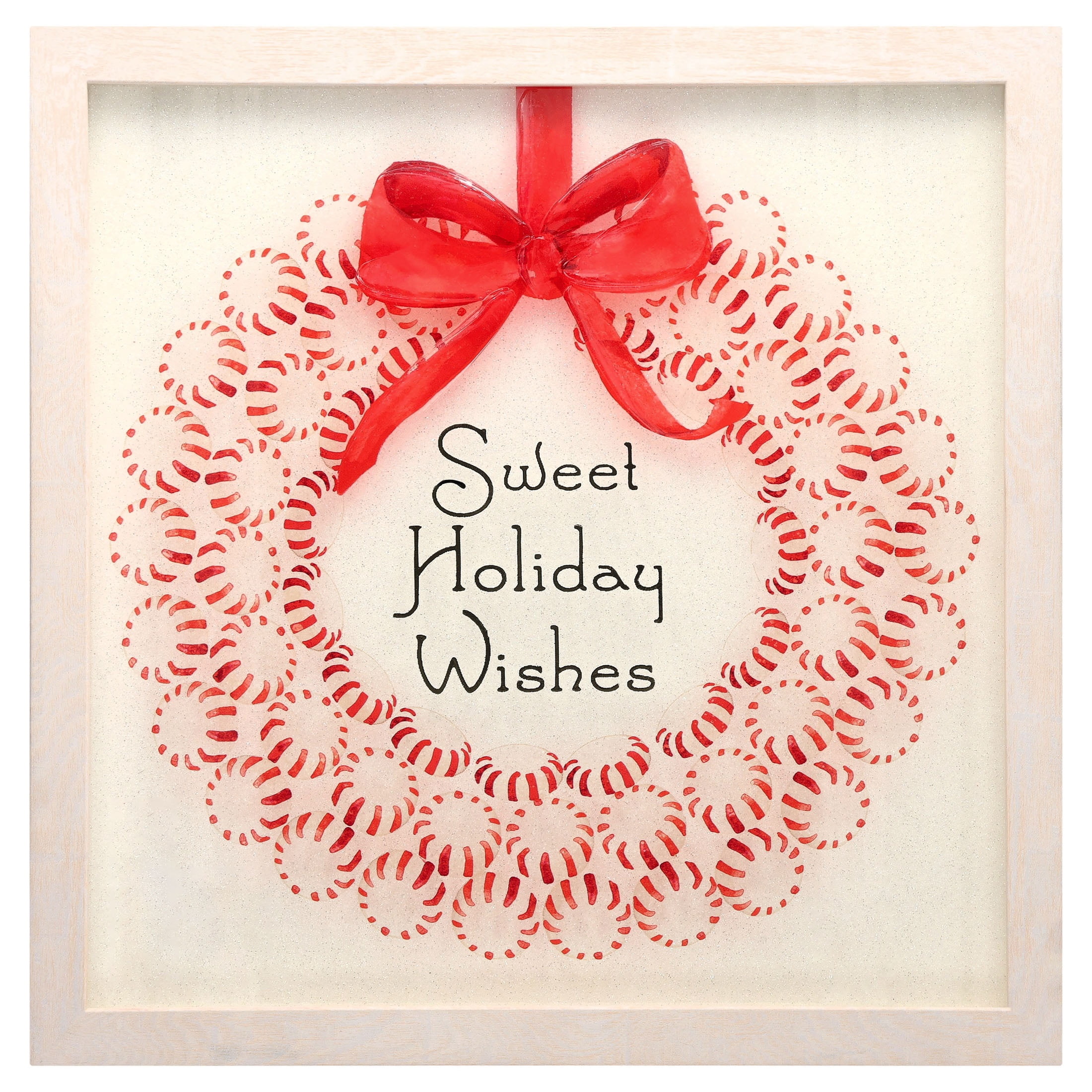 Sweet Holiday Wishes Framed Christmas Wall Art, Red and White, 12" x 12", by Holiday Time