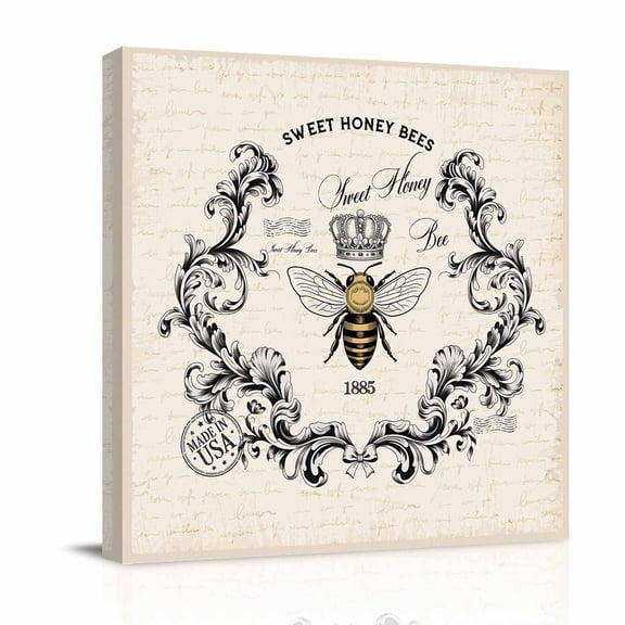 SWEET HONEY BEES Canvas Wall Art for Living Room, Bees Farmhouse Retro Texture Poster Print Painting for Bedroom Office Home Decoration Wall Pictures Prepare To Hang 12"x12"