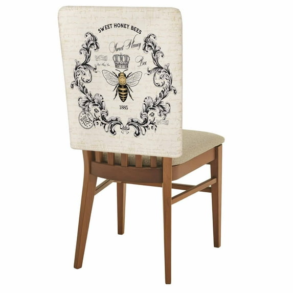 SWEET HONEY BEES Chair Back Covers Set of 8, Bees Farmhouse Retro Texture Stretch Dining Chair Back Slipcovers Removable Seat Cover for Kitchen Restaurant Hotel Cafe