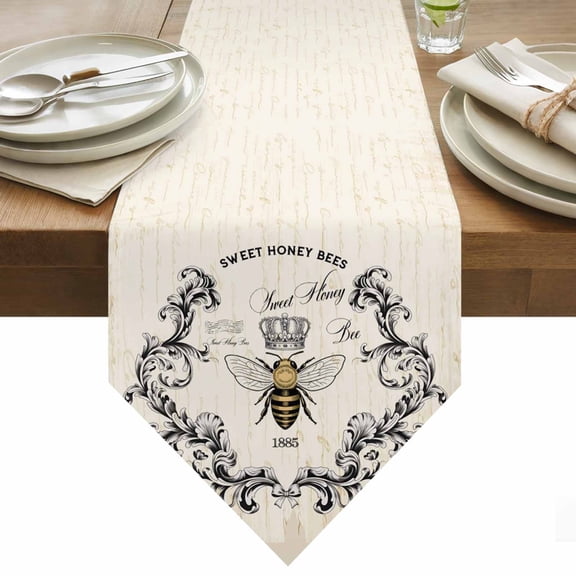 SWEET HONEY BEES Table Runner 90 Inches Long Bees Farmhouse Retro Texture Table Runners for Dining Room Tabletop Dresser Scarf Home Party Banquet Wedding Holiday Decoration