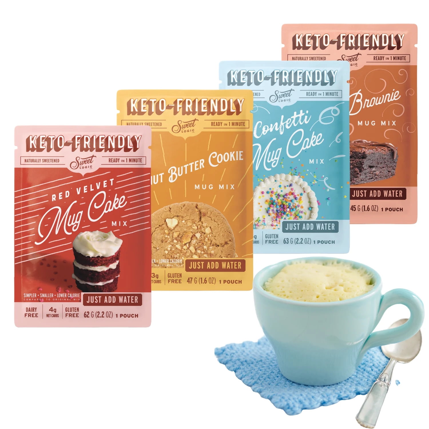 SWEET LOGIC Keto Dessert Mug Cake Mixes - Refined Sugar Free Gluten Free Keto Snack - 4 Keto Mug Muffin Mixes - Breakfast Muffin Variety Pack - Diabetic Friendly Keto Sweets and Treats