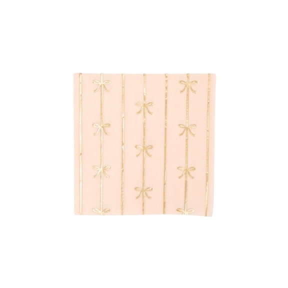 Bonjour Fte Peach and Gold Bow Cocktail Paper Napkins, Disposable Party Supplies, 20 Count, Small, Beverage Size, Bridal Shower, Birthday Party