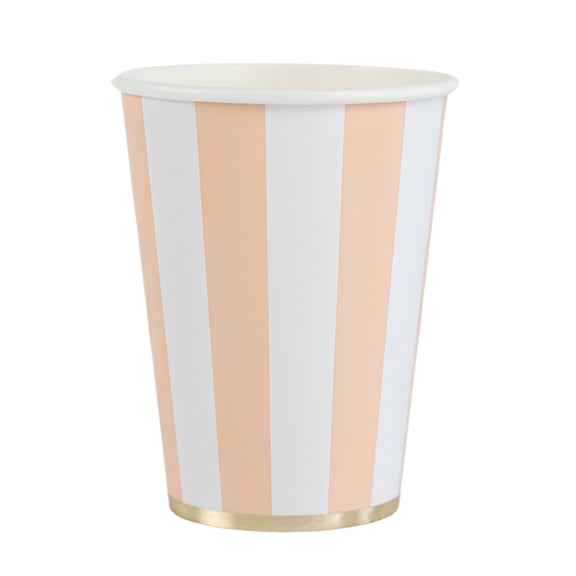 Bonjour Fte Peach Stripe Paper Party Cups, Disposable Party Supplies, 8 Count, 12 Oz, Birthday, Summer, Pool Party