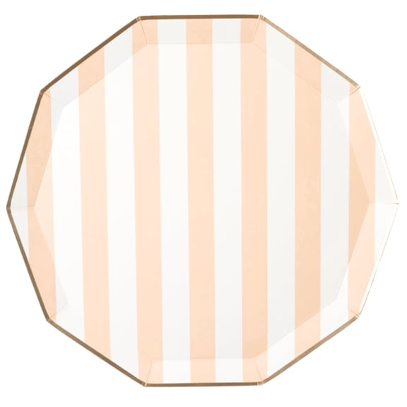 Bonjour Fte Peach Striped Large Paper Dinner Plates, Disposable Party Supplies, 8 Count, 11 Inch, Baby Shower, Spring, Birthday