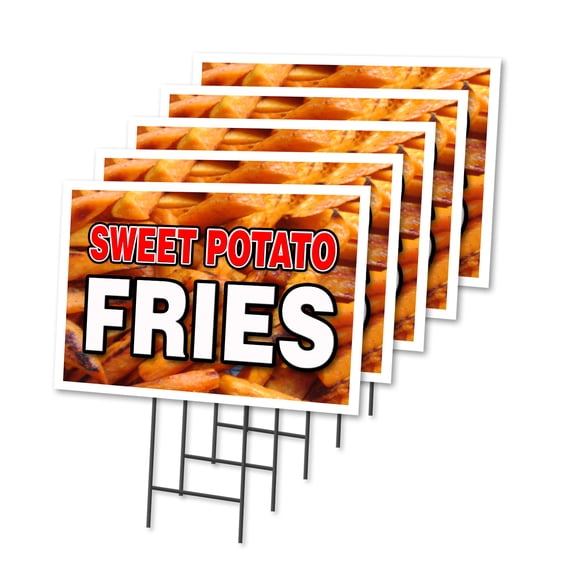 SWEET POTATO FRIES 5 Pack Of 18" x 24" Yard Sign & Stake outdoor plastic window | Advertise Your Business | Stake Included Image On Front Only | Made in The USA