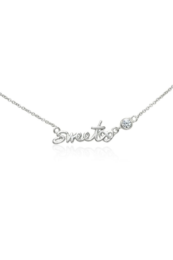 "SWEET" Polished and CZ Accent Inspirational Sterling Silver Choker Necklace