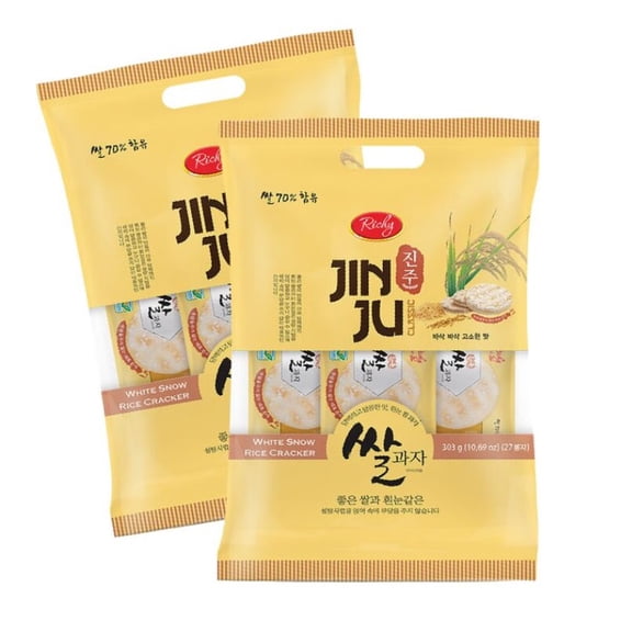 Richy Jinju White Snow Rice Cracker Individually Wrapped, Pack of 2, 10.68 Oz Each