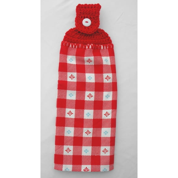 SWEET ROSE RED GINGHAM PIONEER KITCHEN TOWEL - DOUBLE THICK HANDMADE HANGING KITCHEN TOWEL