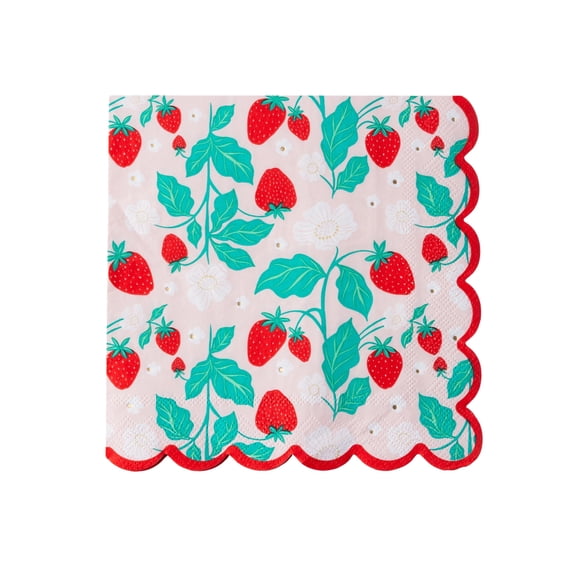 Bonjour Fte Summer Strawberry Large Paper Napkins, Disposable Party Supplies, 20 Count, Lunch Size, Picnic, Birthday, 4th of July