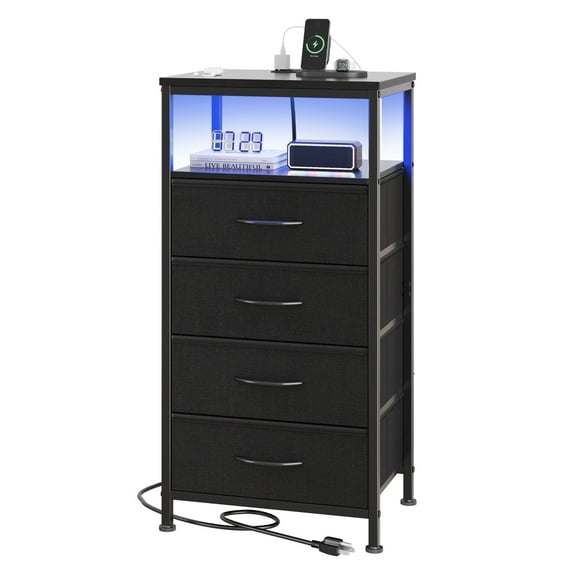 SWEETCRISPY 4-Drawer Nightstand with Charging Station, USB & Type-C Ports, Adjustable Fabric Drawers, Sturdy Metal Frame, Space-Saving Design for Bedroom & Living Room,Rust