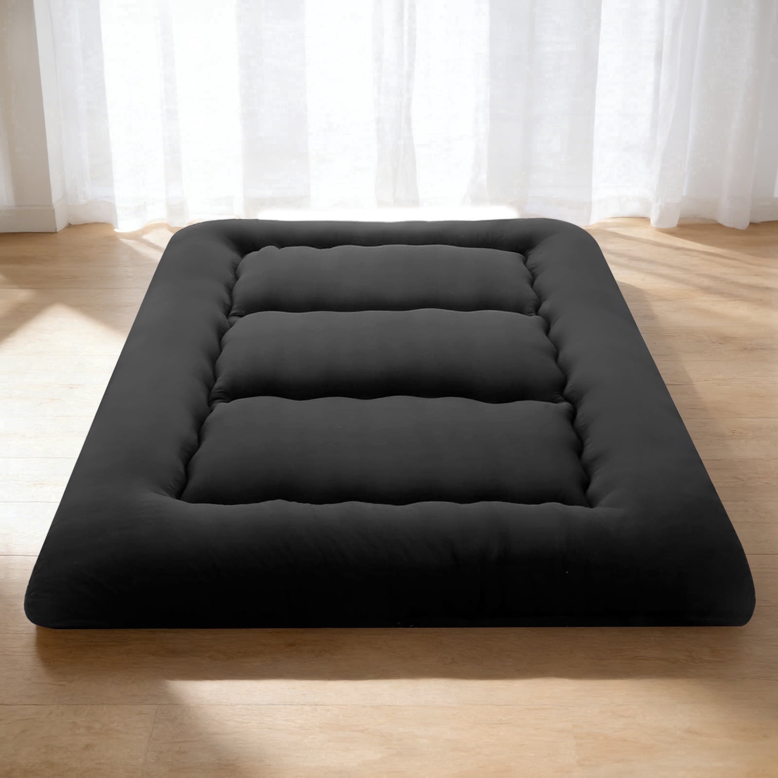 Sweetcrispy Full Japanese Floor Mattress with Washable Cover, Folding Memory Foam Sleeping Mat for Dorm, Camping & Guest Room, Black