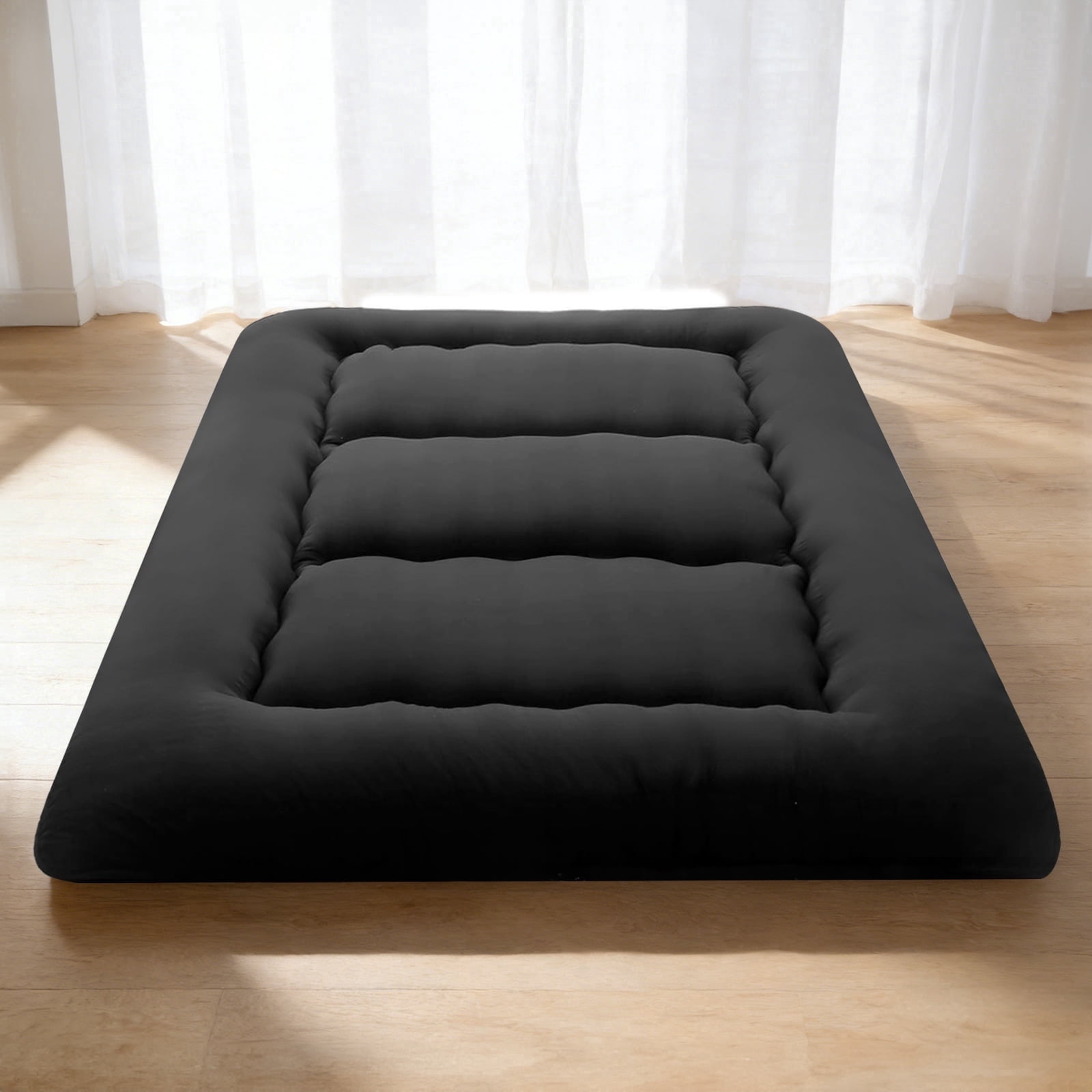 Sweetcrispy Twin Japanese Floor Mattress with Washable Cover, Folding Memory Foam Sleeping Mat for Dorm, Camping & Guest Room, Black