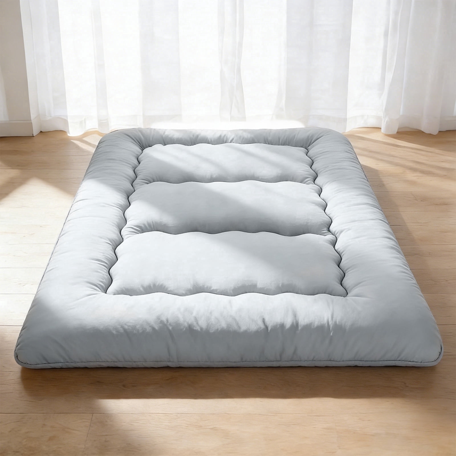 Sweetcrispy Twin Japanese Floor Mattress with Washable Cover, Folding Memory Foam Sleeping Mat for Dorm, Camping & Guest Room, Gray
