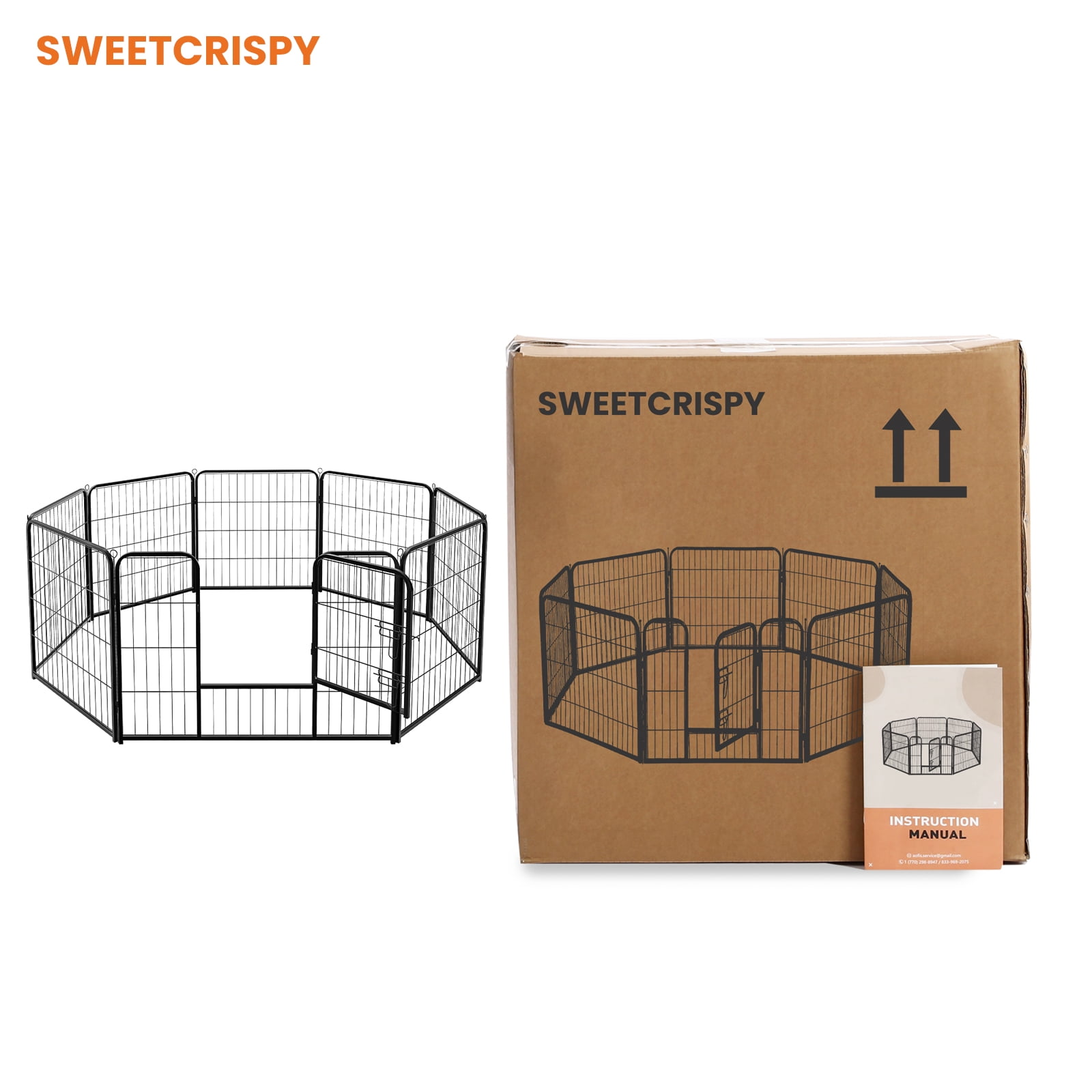 SWEETCRISPY Dog Playpen, 8 Panels 24" Foldable Metal Pet Fence Indoor