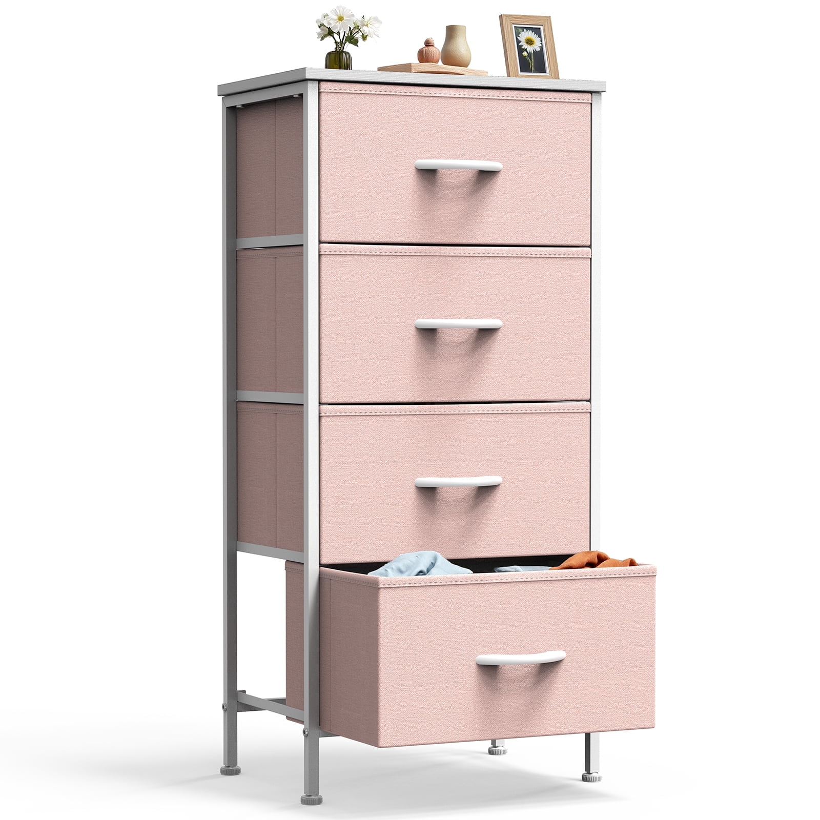 SWEETCRISPY Fabric Dresser With 4 Drawers, Storage Chest For Bedroom, Closet, Living Room, Hallway - Available In Pink