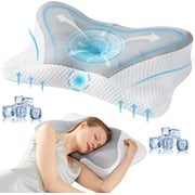 SWEETCRISPY Queen Size Cervical Neck Pillow, Memory Foam with Ice Silk Cover, Ergonomic Contour Design, Cooling & Breathable,Gray