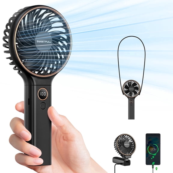 SWEETFULL Handheld Portable Fan, 5000mAh Rechargeable Battery, 6 Speed Wind, LED Digital Display, Foldable Electric Personal Mini Travel Fan with Backup Power, Summer Essentials Gifts for Women Girl