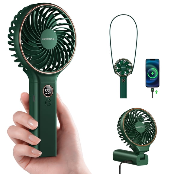 SWEETFULL Handheld Portable Fan, 5000mAh Rechargeable Battery, 6 Speed Wind, LED Digital Display, Foldable Electric Personal Mini Travel Fan with Backup Power, Summer Essentials Gifts for Women Girl