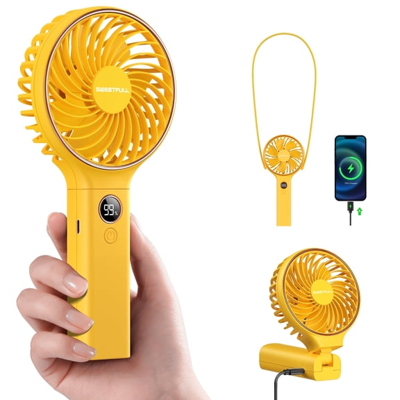 SWEETFULL Handheld Portable Fan, 5000mAh Rechargeable Battery, 6 Speed Wind, LED Digital Display, Foldable Electric Personal Mini Travel Fan with Backup Power, Summer Essentials Gifts for Women Girl