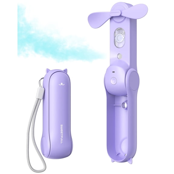 SWEETFULL Misting Fan Portable, Safe Soft Blades Small Cooling Fan with Spray Mist Function, Quiet Portable Fan Rechargeable for Travel, Outdoor, Home, Office, Camping, Beach, Summer Essentials