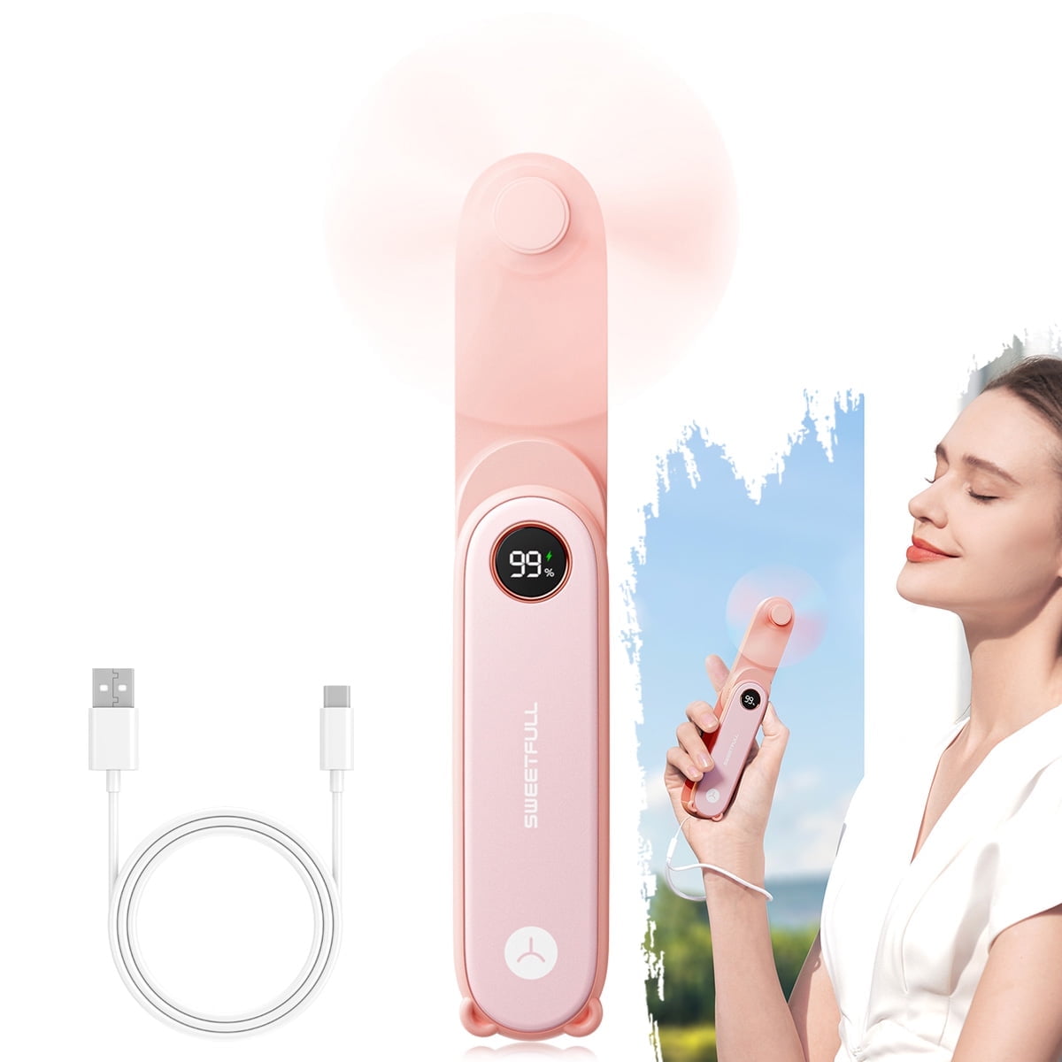 SWEETFULL Portable Handheld Mini Fan with LED Display, 3-in-1 Personal ...