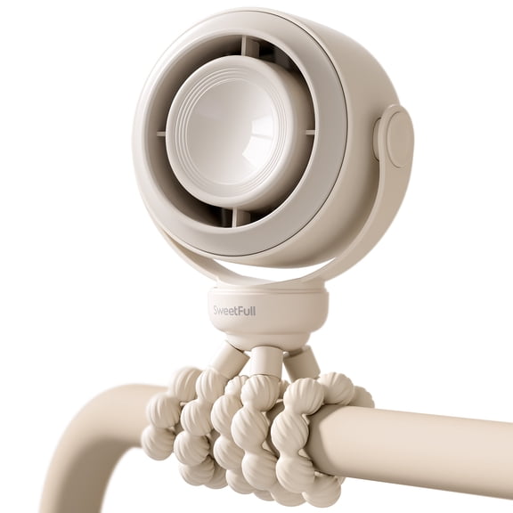 SWEETFULL Portable Stroller Fan, Pinch-Proof Baby Fan, 10H Battery, 5-Speed Quiet Mini Clip on Fan, USB-C Rechargeable with LED Display for Car Seat, Crib & Travel Cream