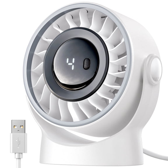 SWEETFULL USB Small Desk Fan - 5 Inch Mini Personal Desktop Fan, 4 Speeds, 360° Adjustable Tilt, Quiet Portable Table Fans for Bedroom, Home, Office, Travel (White)