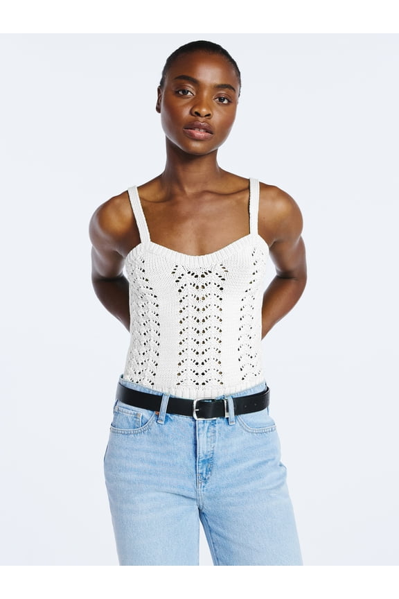 Women’s Crochet Sweater Tank Top with Sweetheart Neck, Sizes XS-4X