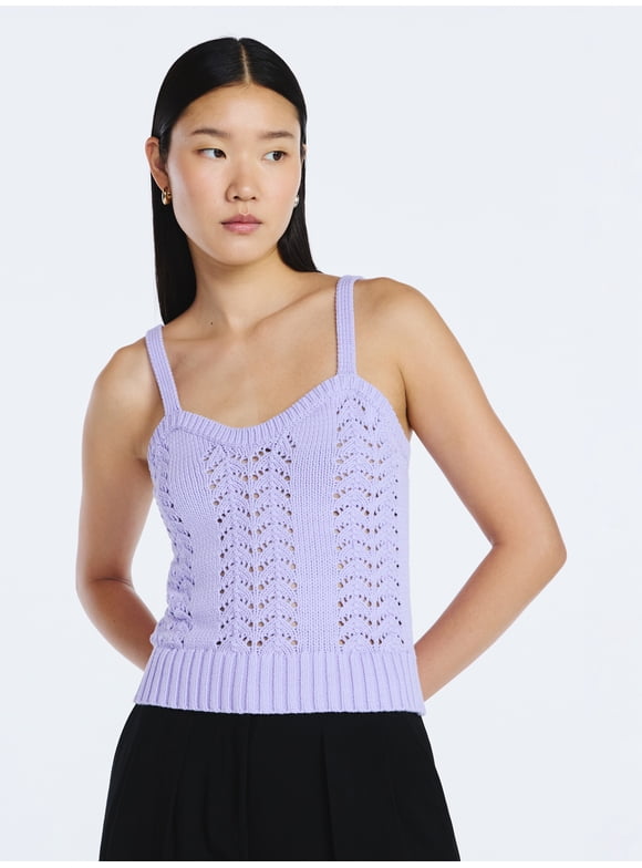 Women’s and Women's Plus Crochet Sweater Tank Top with Sweetheart Neck, Sizes XS-4X