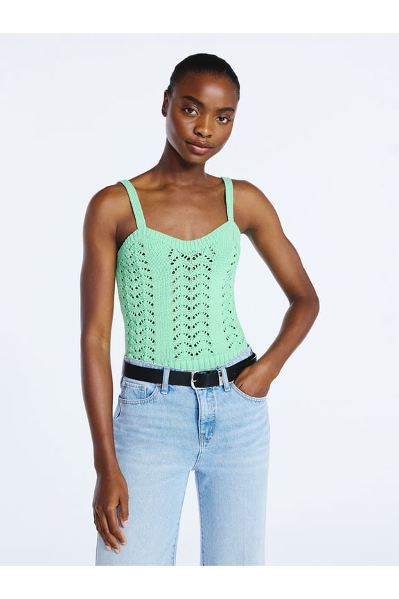 Women’s and Women's Plus Crochet Sweater Tank Top with Sweetheart Neck, Sizes XS-4X