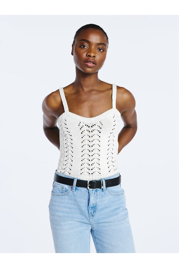 Women’s Crochet Sweater Tank Top with Sweetheart Neck, Sizes XS-4X
