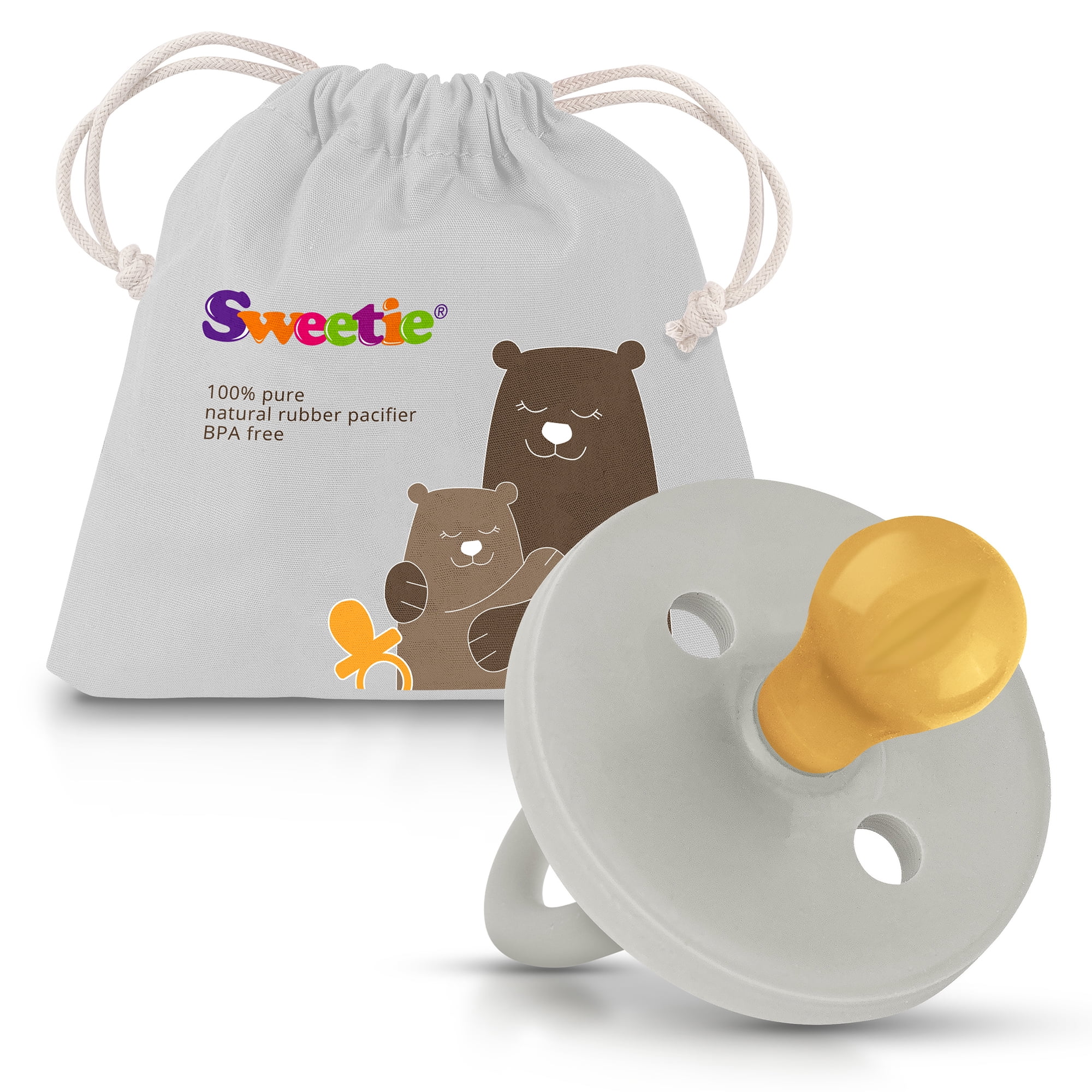 SWEETIE Rubber Pacifier Natural Rubber Pacifier Rounded (Grey, 12-18 ...
