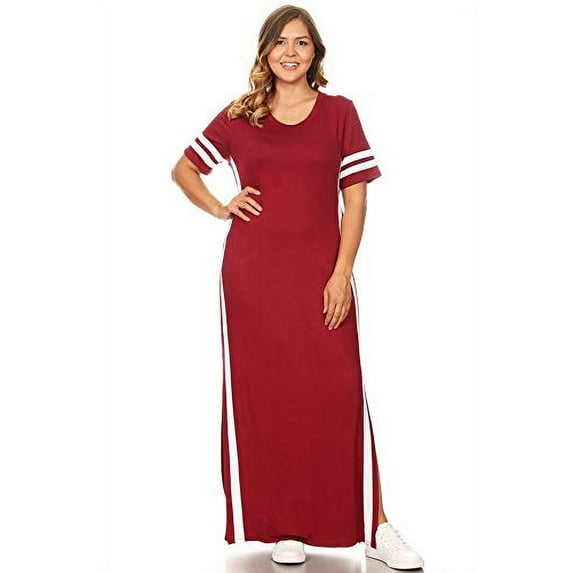 SWEETKIE Striped Maxi Dress, Short Sleeved, Side Slits, Plus Size