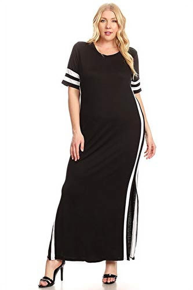 SWEETKIE Striped Maxi Dress, Short Sleeved, Side Slits, Plus Size ...