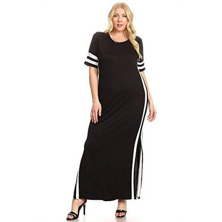 SWEETKIE Striped Maxi Dress, Short Sleeved, Side Slits, Plus Size