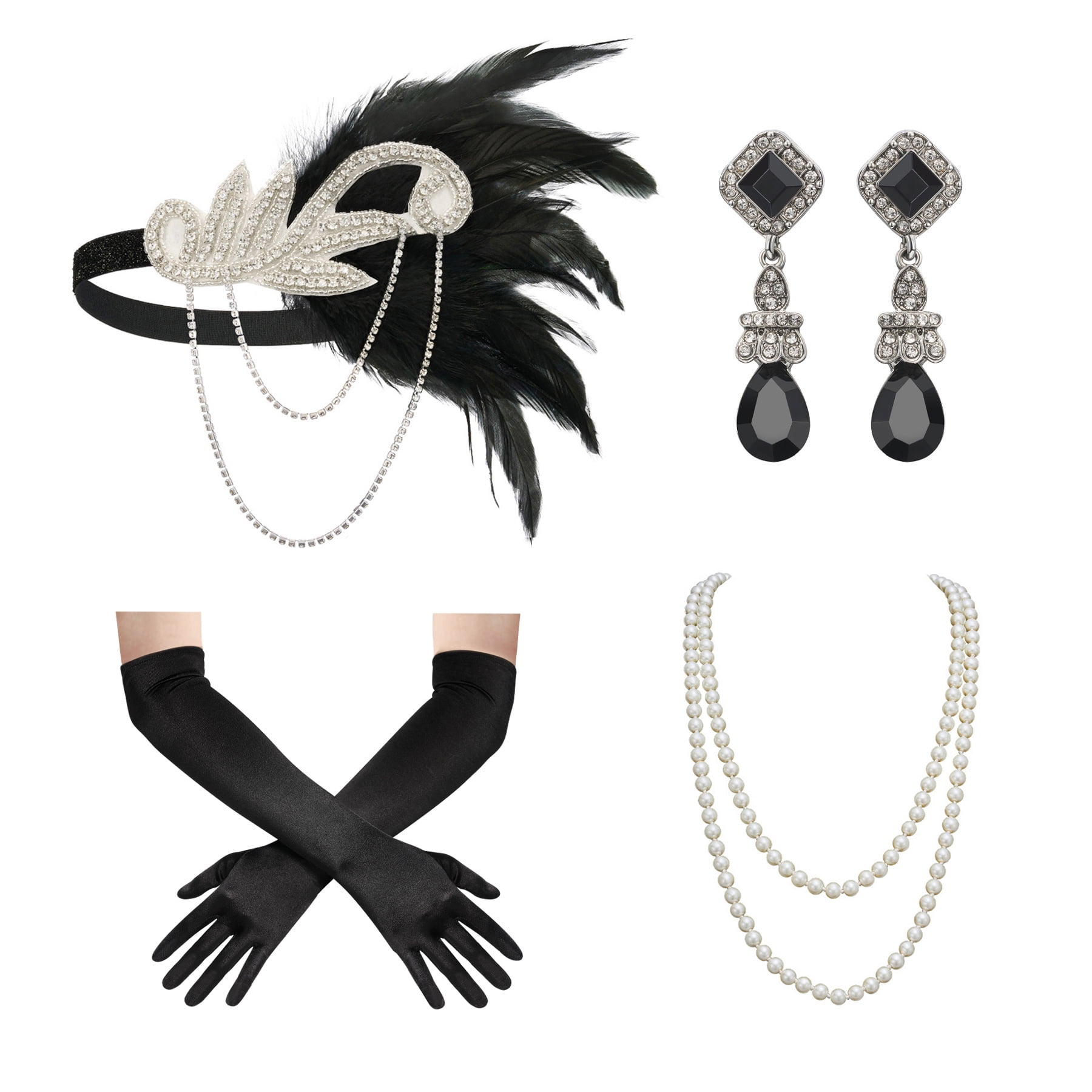 SWEETV 1920s Flapper Accessories Set for Women, Roaring 20s Great