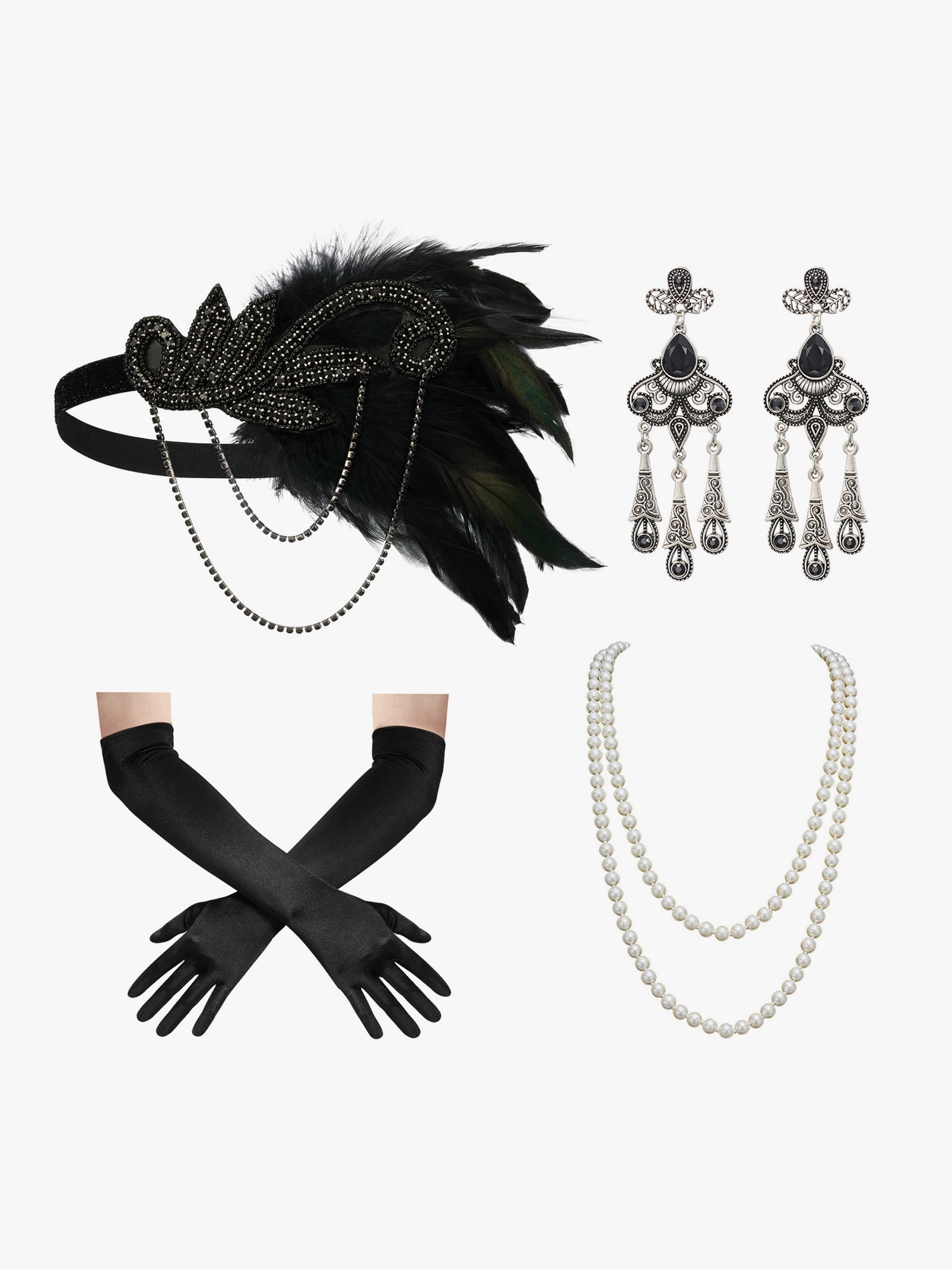 SWEETV 1920s Flapper Accessories Set for Women Girl Headband Earrings