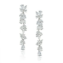 SWEETV Cubic Zirconia Bridal Earrings for Women, Silver-Plated Crystal Chandelier Dangle Earrings