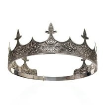 SWEETV King Crown for Men, Royal Crown Prince Tiara for Wedding Birthday Prom Party, Antique Silver