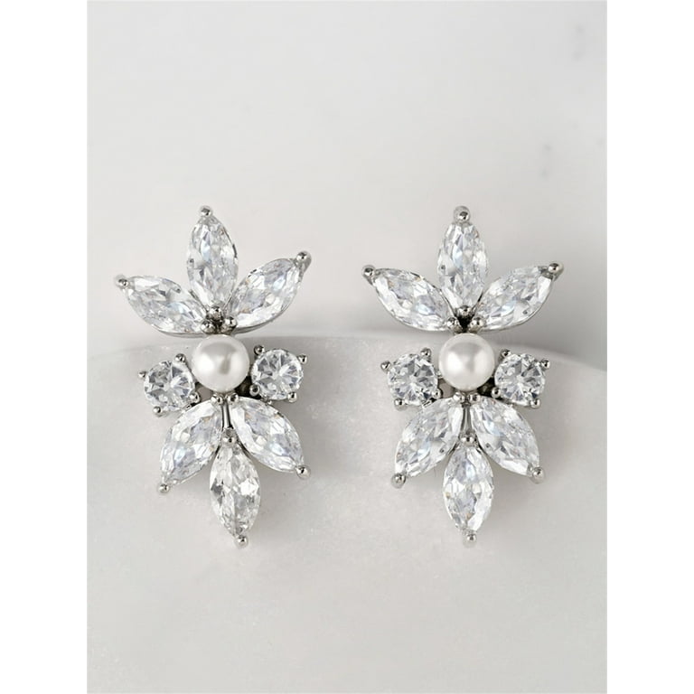 Cubic zirconia wedding selling studs Silver bridal cluster earrings Marquise crystal bridal earrings Bridesmaid earrings Prom earrings