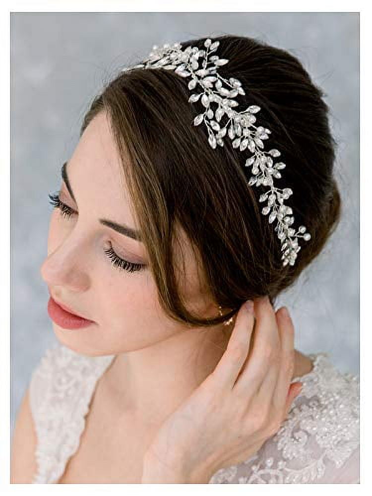 Rhinestone Crystal Bridal Headband, Silver Vine and Flower Hair Chain