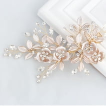 SWEETV Wedding Hair Clip Rhinestone Bridal Comb - Light Rose Gold