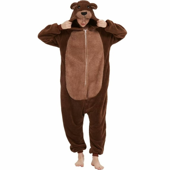 SWEETXIN Adult Bear Unisex Onesie Pajamas Halloween Cosplay Costume Suit for Women and Men Jumpsuit SizeS