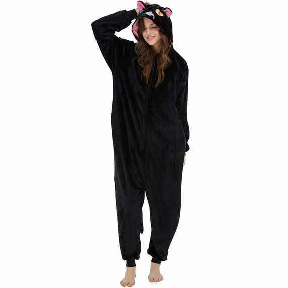 SWEETXIN Adult Cat Unisex Onesie Pajamas Halloween Cosplay Costume Suit for Women and Men Jumpsuit SizeS