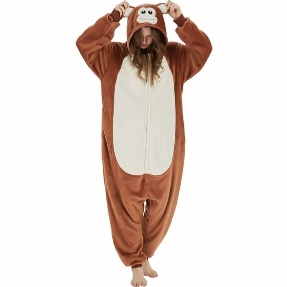 SWEETXIN Adult Monkey Unisex Onesie Pajamas Halloween Cosplay Costume Suit for Women and Men Jumpsuit SizeM