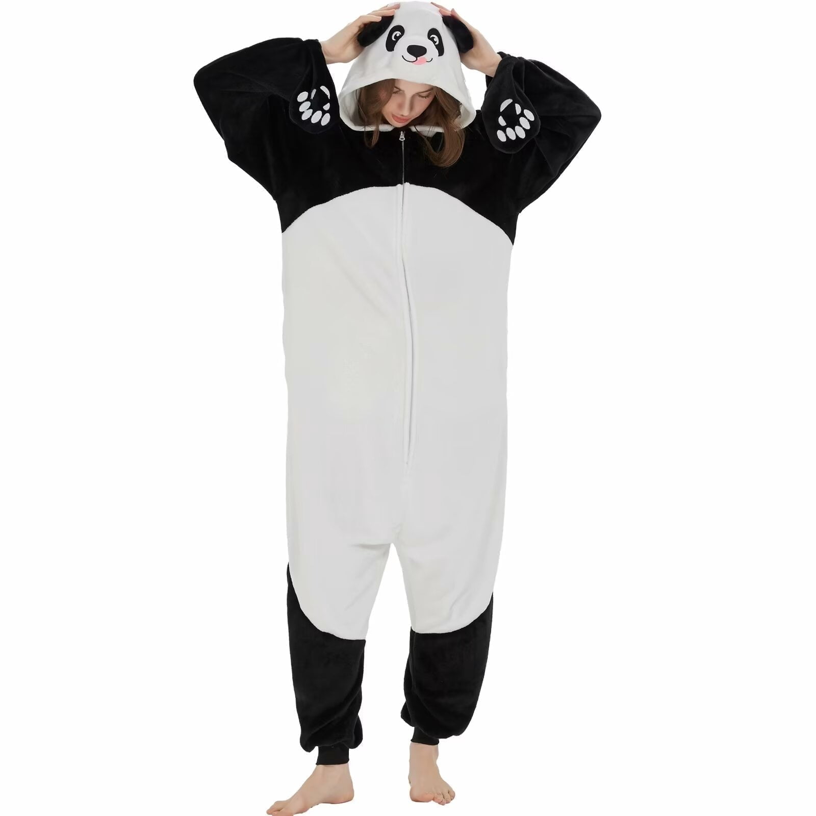 SWEETXIN Adult Panda Unisex Onesie Pajamas Halloween Cosplay Costume Suit for Women and Men Jumpsuit SizeS