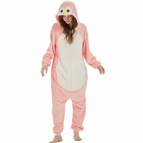 SWEETXIN Adult Pink Penguin Unisex Onesie Pajamas Halloween Cosplay Costume Suit for Women and Men Jumpsuit SizeXL